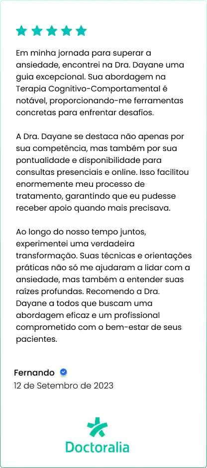 Depoimento sobre psicóloga Dayane Oliveira